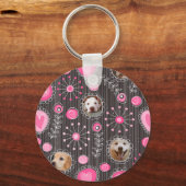 かわいいピンクハートとフラワードッグ母フォトコラージュ キーホルダー (正面)