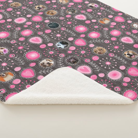 かわいいピンクハートとフラワードッグ母フォトコラージュ シェルパブランケット (3/4)