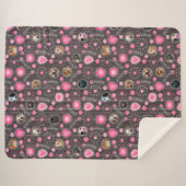 かわいいピンクハートとフラワードッグ母フォトコラージュ シェルパブランケット (正面(横))