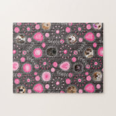 かわいいピンクハートとフラワードッグ母フォトコラージュ ジグソーパズル (横)