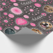 かわいいピンクハートとフラワードッグ母フォトコラージュ ラッピングペーパー (角)