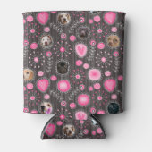 かわいいピンクハートとフラワードッグ母フォトコラージュ 缶クーラー (正面)