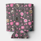 かわいいピンクハートとフラワードッグ母フォトコラージュ 缶クーラー (裏面)