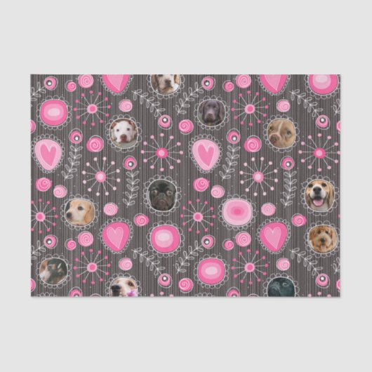 かわいいピンクハートとフラワードッグ母フォトコラージュ 薄葉紙 (正面)