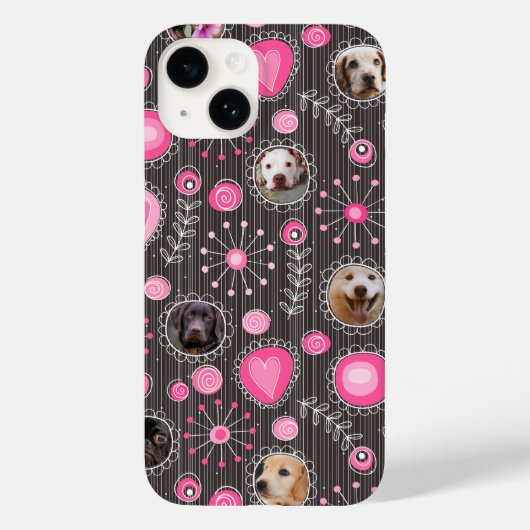 かわいいピンクハートとフラワードッグ母フォトコラージュ Case-Mate iPhoneケース (裏面)