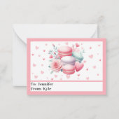 かわいいピンクハートとマカロンミニバレンタインデー ノートカード (正面)