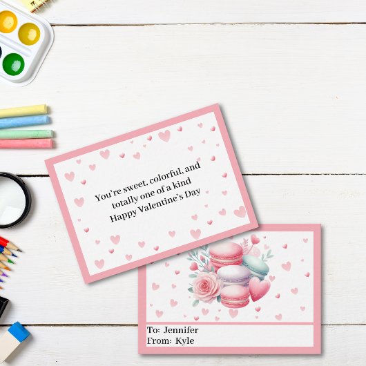 かわいいピンクハートとマカロンミニバレンタインデー ノートカード