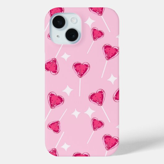 かわいいピンクハートの棒付きキャンディのシームレスパターン Case-Mate iPhoneケース (裏面)