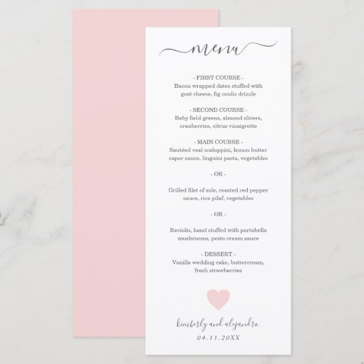 かわいいピンクハートの結婚式 メニュー (正面/裏面)