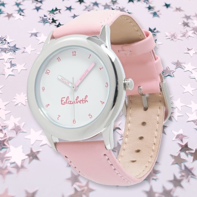 かわいいピンクハートガールズ名前をカスタムするガーリーシックな子供 腕時計 (Cute Pink Hearts Girls Custom Name Girly Chic Kids Watch)