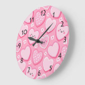 かわいいピンクハートガールームウォールデコール ラージ壁時計 (傾斜)