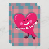 かわいいピンクハートキャラクターバレンタインデー シーズンカード (正面/裏面)