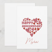 かわいいピンクハートシェイプロマンチックなハッピーアニバーサリー シーズンカード (正面/裏面)