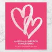 かわいいピンクハートバレンタインカップル ワインラベル (シングルラベル)