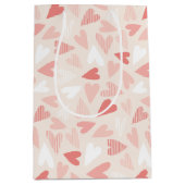 かわいいピンクハートバレンタインデー ミディアムペーパーバッグ (正面)