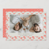 かわいいピンクハートフォトハッピーバレンタインデー シーズンカード (正面/裏面)