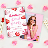 かわいいピンクハート写真卒業パーティー 招待状