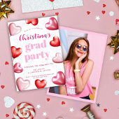 かわいいピンクハート写真卒業パーティー 招待状