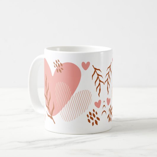 かわいいピンクハート植物学バレンタインデー コーヒーマグカップ (正面左)