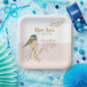 かわいいピンクハート《鳥》アメリカゴガラバードバカスタマイズーフローラ ペーパープレート (パーティー)