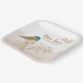 かわいいピンクハート《鳥》アメリカゴガラバードバカスタマイズーフローラ ペーパープレート (傾斜あり)