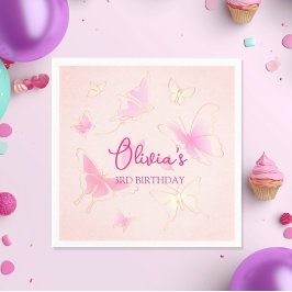 かわいいピンクバタフライガールズバースデーパーティナプキン スタンダードカクテルナプキン