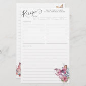 かわいいピンクバタフライワイルドフラワーファミリーレシピカード (正面/裏面)