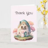 かわいいピンクバニーラビットかわいいスタイルサンキューサンキュー カード (黄色い花)