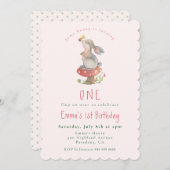 かわいいピンクバニー1歳の誕生日の招待状 案内状 (正面/裏面)