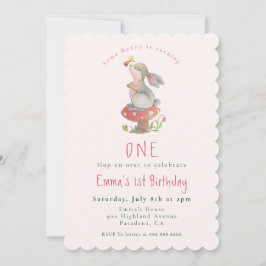かわいいピンクバニー1歳の誕生日の招待状 案内状