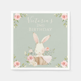 かわいいピンクバニー2 2秒誕生日緑 スタンダードカクテルナプキン