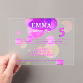 かわいいピンクバブル子供の誕生日パーティー アクリル招待状 (インサイチュ (ポータブル))