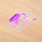 かわいいピンクバブル子供の誕生日パーティー アクリル招待状 (レイダウン)