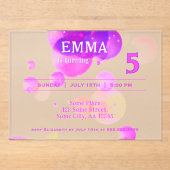 かわいいピンクバブル子供の誕生日パーティー アクリル招待状 (正面)