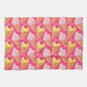 かわいいピンクパターンとストロベリーアイスクリーム キッチンタオル (横)