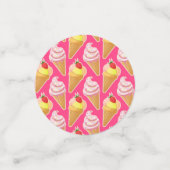 かわいいピンクパターンとストロベリーアイスクリーム コンフェッティ (スモール正面)