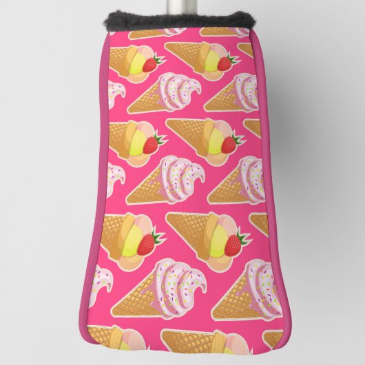 かわいいピンクパターンとストロベリーアイスクリーム ゴルフヘッドカバー (回転90)