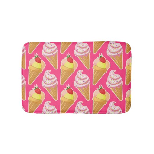 かわいいピンクパターンとストロベリーアイスクリーム バスマット (正面)