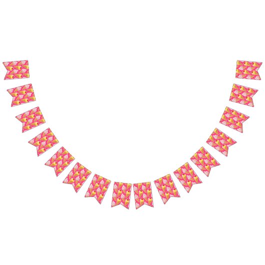 かわいいピンクパターンとストロベリーアイスクリーム バンティングフラッグ (全)