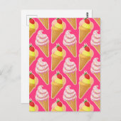 かわいいピンクパターンとストロベリーアイスクリーム ポストカード (正面/裏面)