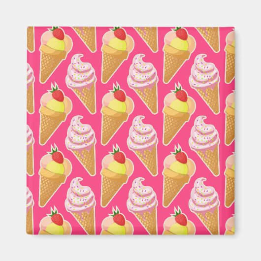 かわいいピンクパターンとストロベリーアイスクリーム マグネット (正面)