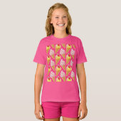 かわいいピンクパターンとストロベリーアイスクリーム Tシャツ (正面フル)
