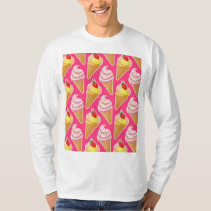 かわいいピンクパターンとストロベリーアイスクリーム Tシャツ