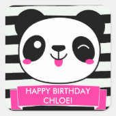 かわいいピンクパンダガールズハッピーバースデーシール スクエアシール (正面)
