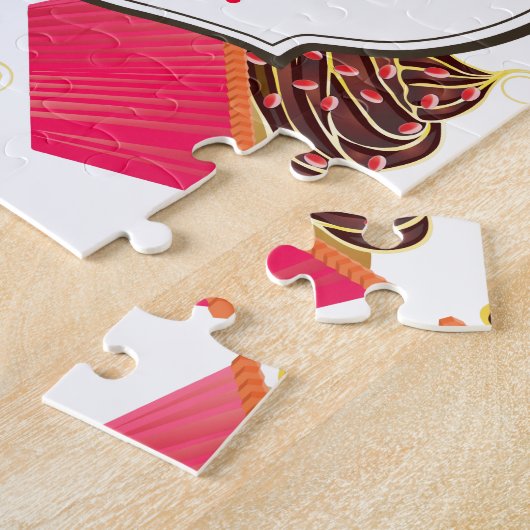 かわいいピンクパーソナライズされたのカップケーキ ジグソーパズル (側面)