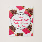 かわいいピンクパーソナライズされたのカップケーキ ジグソーパズル (縦)