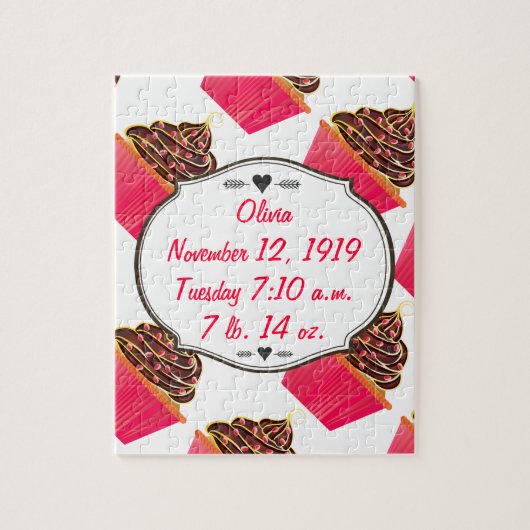 かわいいピンクパーソナライズされたのカップケーキ ジグソーパズル (縦)