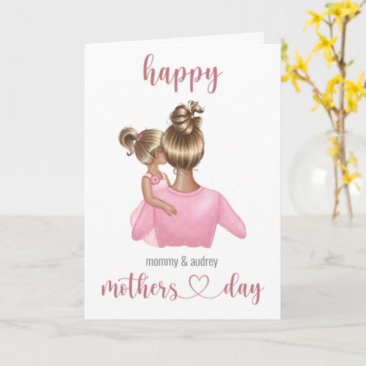 かわいいピンクパーソナライズされたのマザーズのデイカード カード (黄色い花)