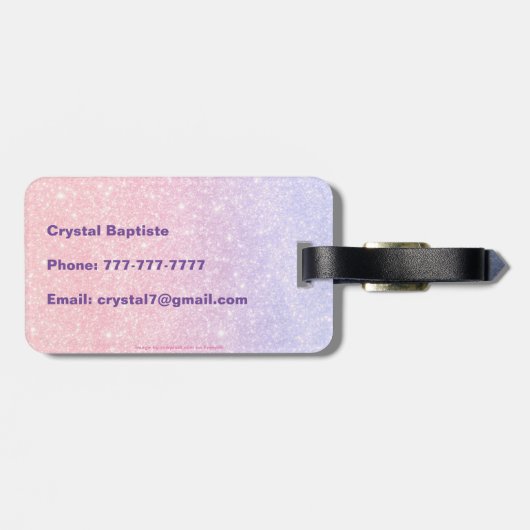 かわいいピンクパーソナライズされたの名前グリッター旅行 ラゲッジタグ (裏面横)