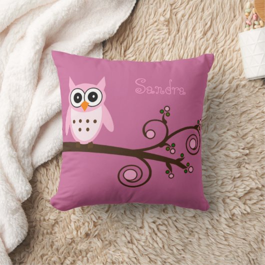 かわいいピンクパーソナライズされたフクロウの女の子の部屋 クッション (ブランケット)